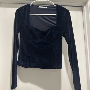 Abercrombie Women’s Long Sleeve Velvet Corset Top - Navy (Small)